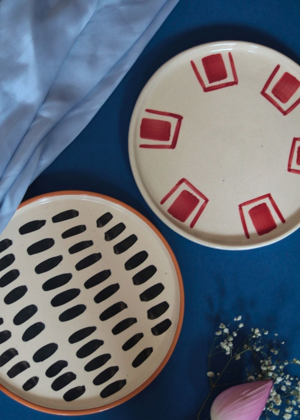 Set of 2 - Red Brick & Striped Platter handmade in india