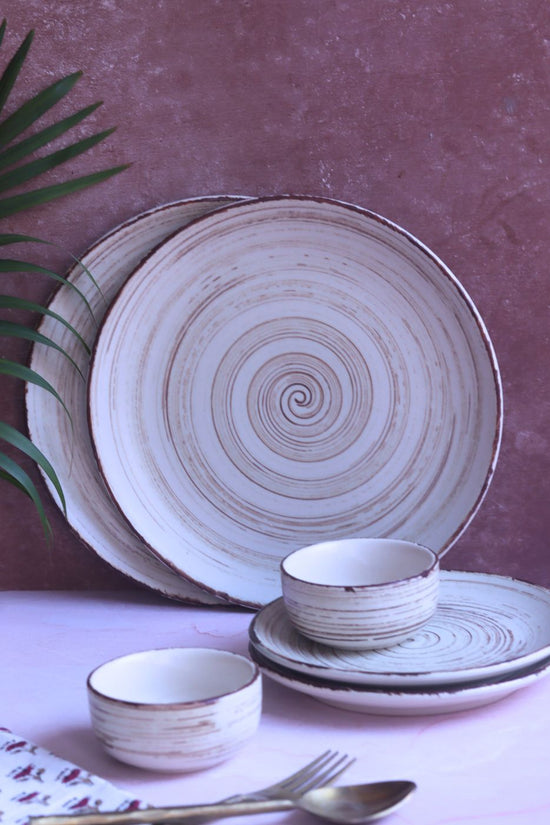 Set of 6 - Brown & White Dinner Set handmade in India