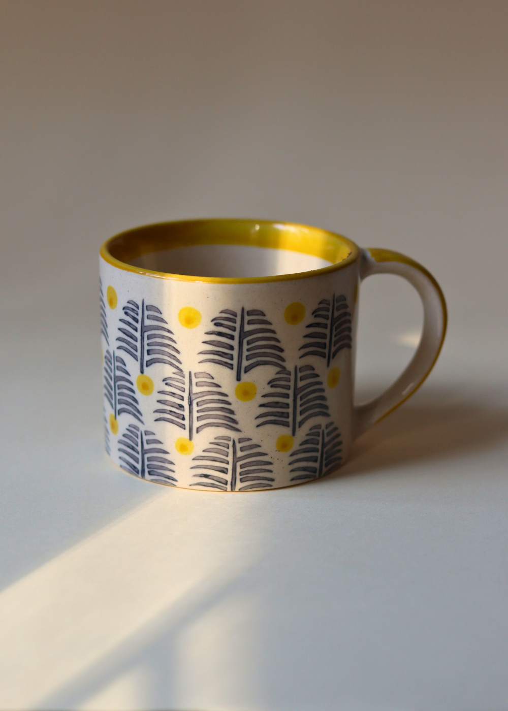 Coffee mug yellow & white color
