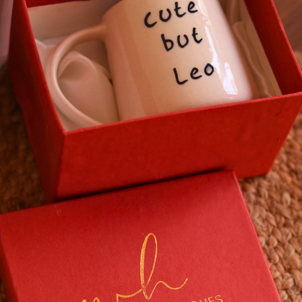 handmade cute but leo mug with a luxury gift box