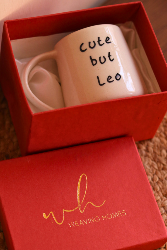 handmade cute but leo mug with a luxury gift box