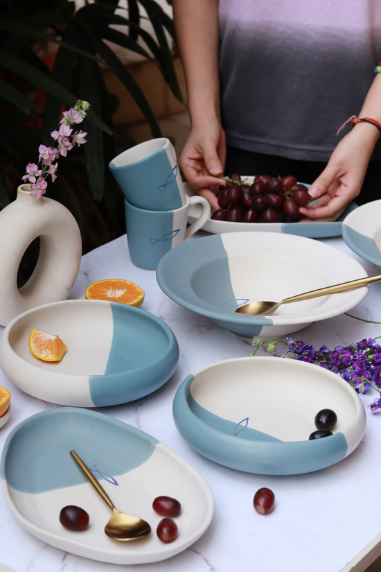 handmade coastal catch dinner set - table for four combo 