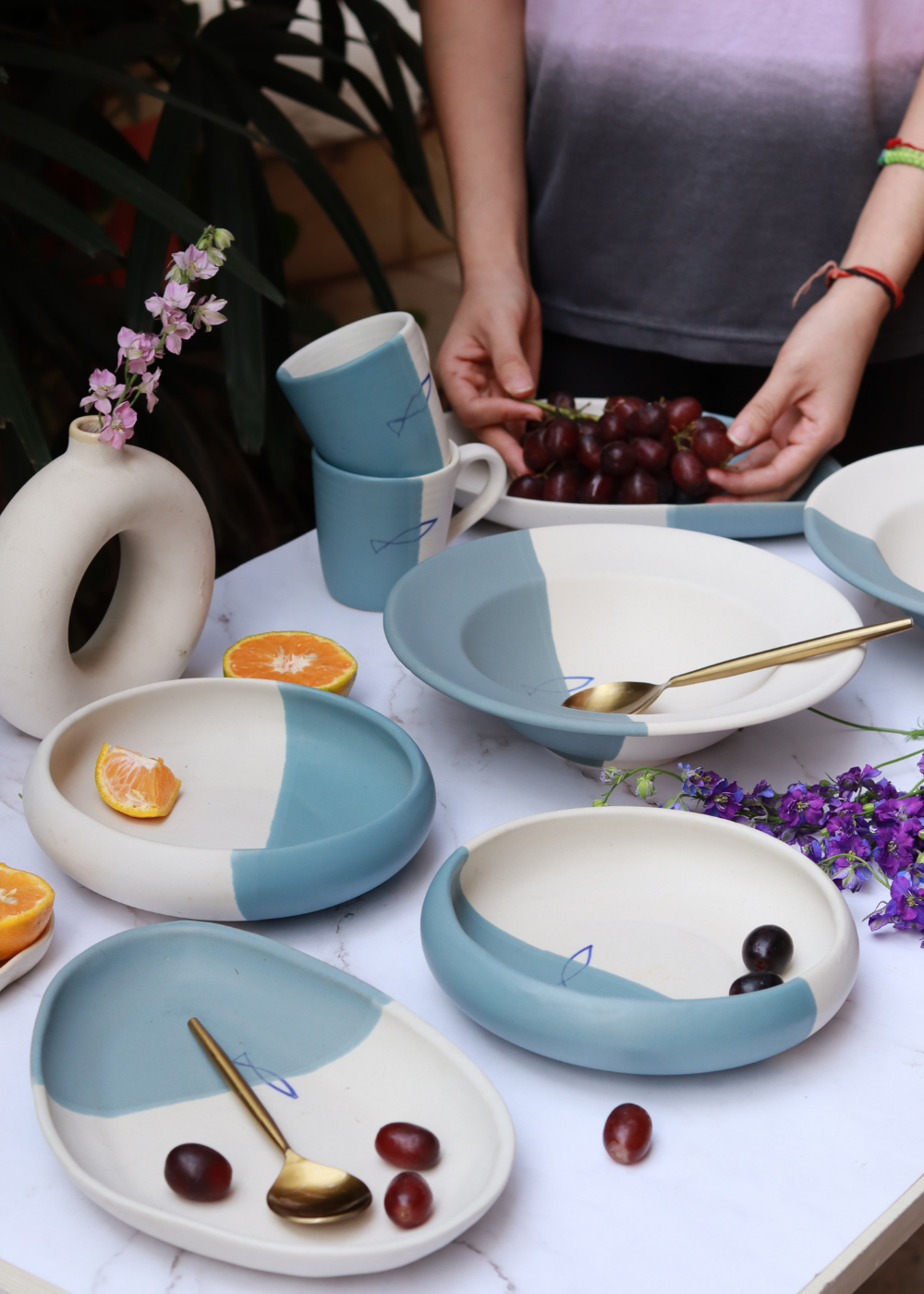 handmade coastal catch dinner set - table for four combo 