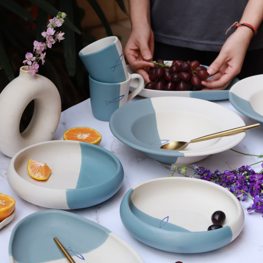 coastal catch dinner set made by ceramic  
