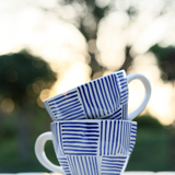 blue all line mugs handmade, ceramic 