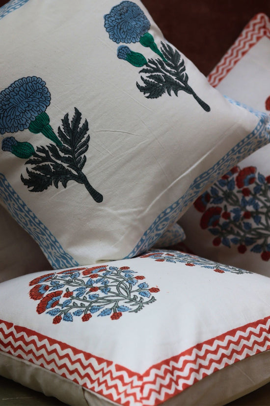 Pink Bloom & Blushing Blue Cushion Cover combo handmade in india