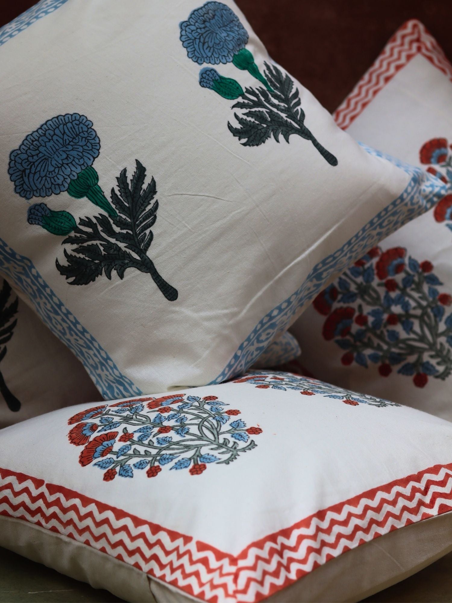 Pink Bloom & Blushing Blue Cushion Cover combo handmade in india