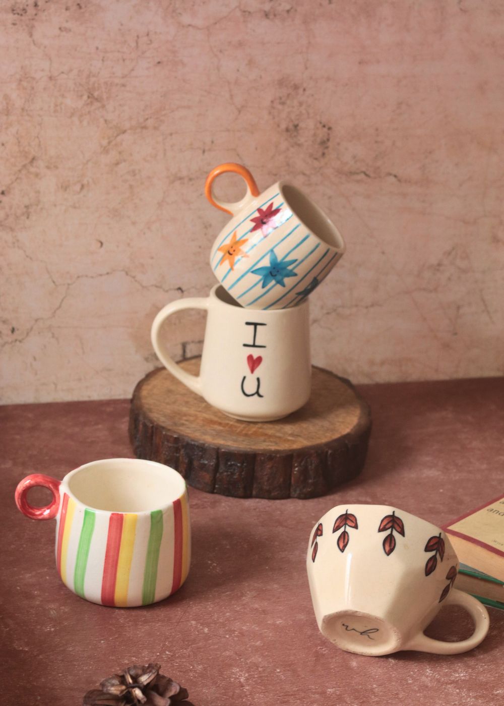 Set of 4 Handpainted Mugs made by ceramic