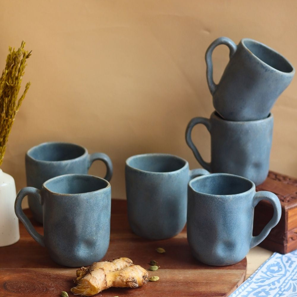 Handmade Earthy Wavy Mug - Set of 6