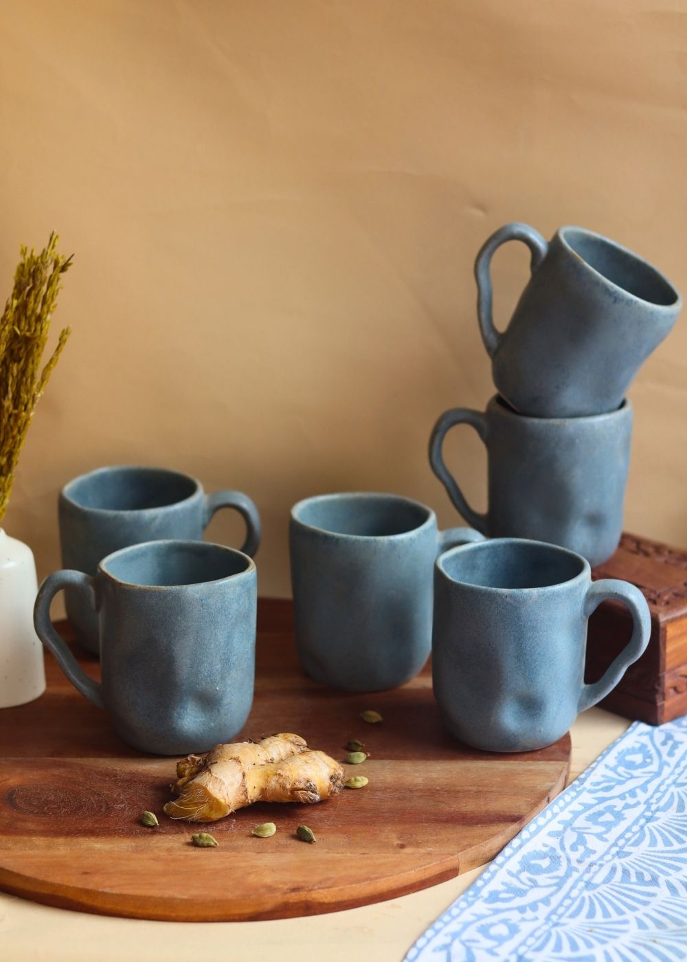 Handmade Earthy Wavy Mug - Set of 6