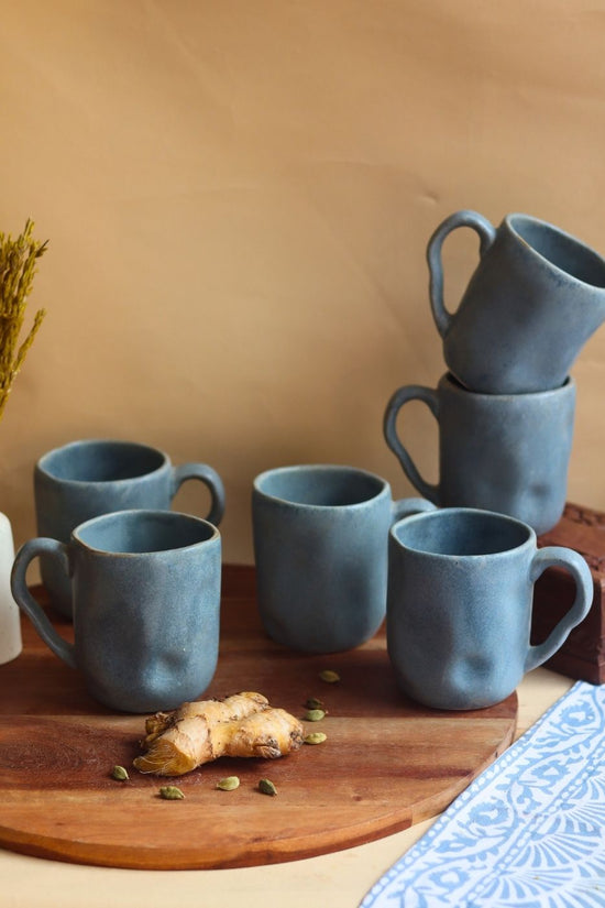 Handmade Earthy Wavy Mug - Set of 6