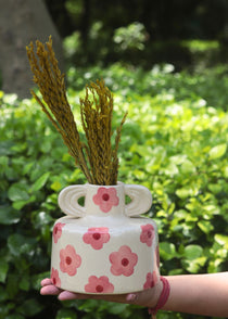 handmade Pink Floral print ceramic vase 