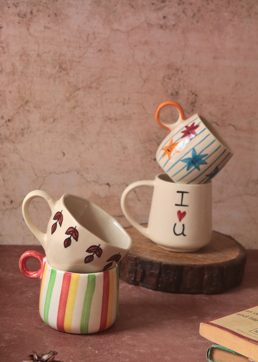 Set of 4 Handpainted Mugs handmade in india