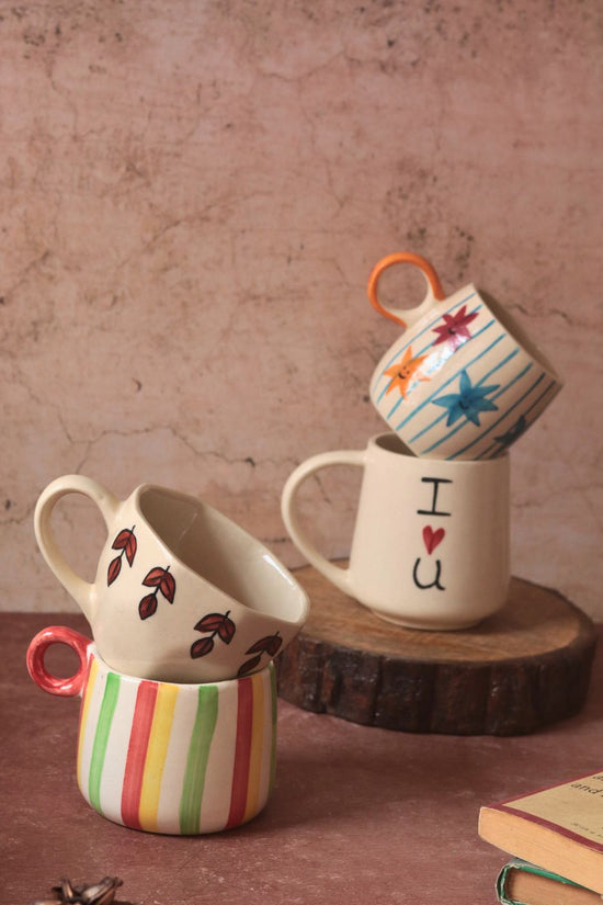 Set of 4 Handpainted Mugs handmade in india