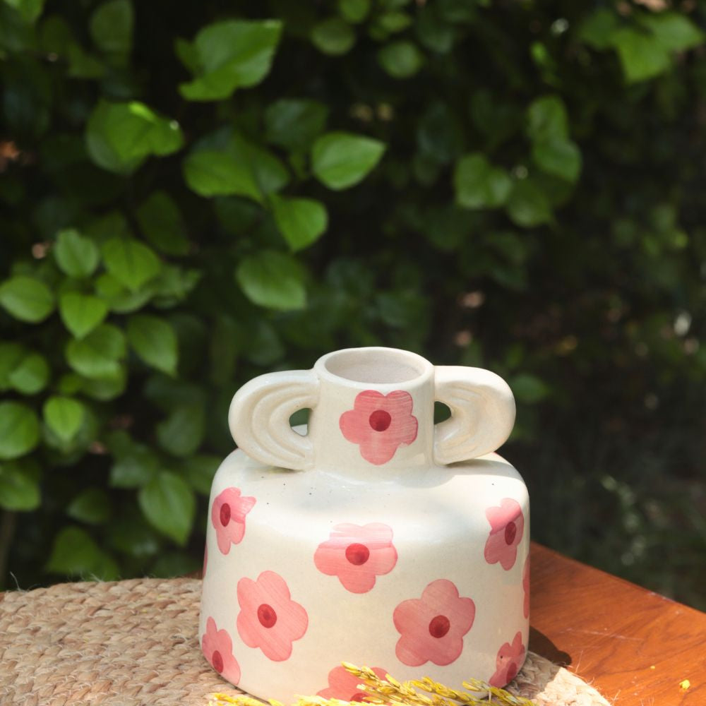 Pink Floral print ceramic vase made by ceramic