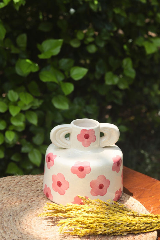Pink Floral print ceramic vase made by ceramic