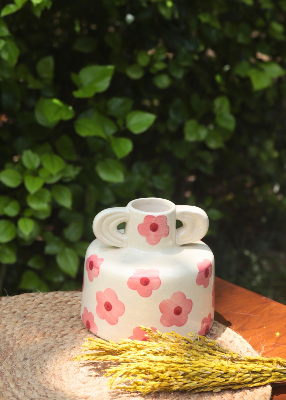 Pink Floral print ceramic vase made by ceramic