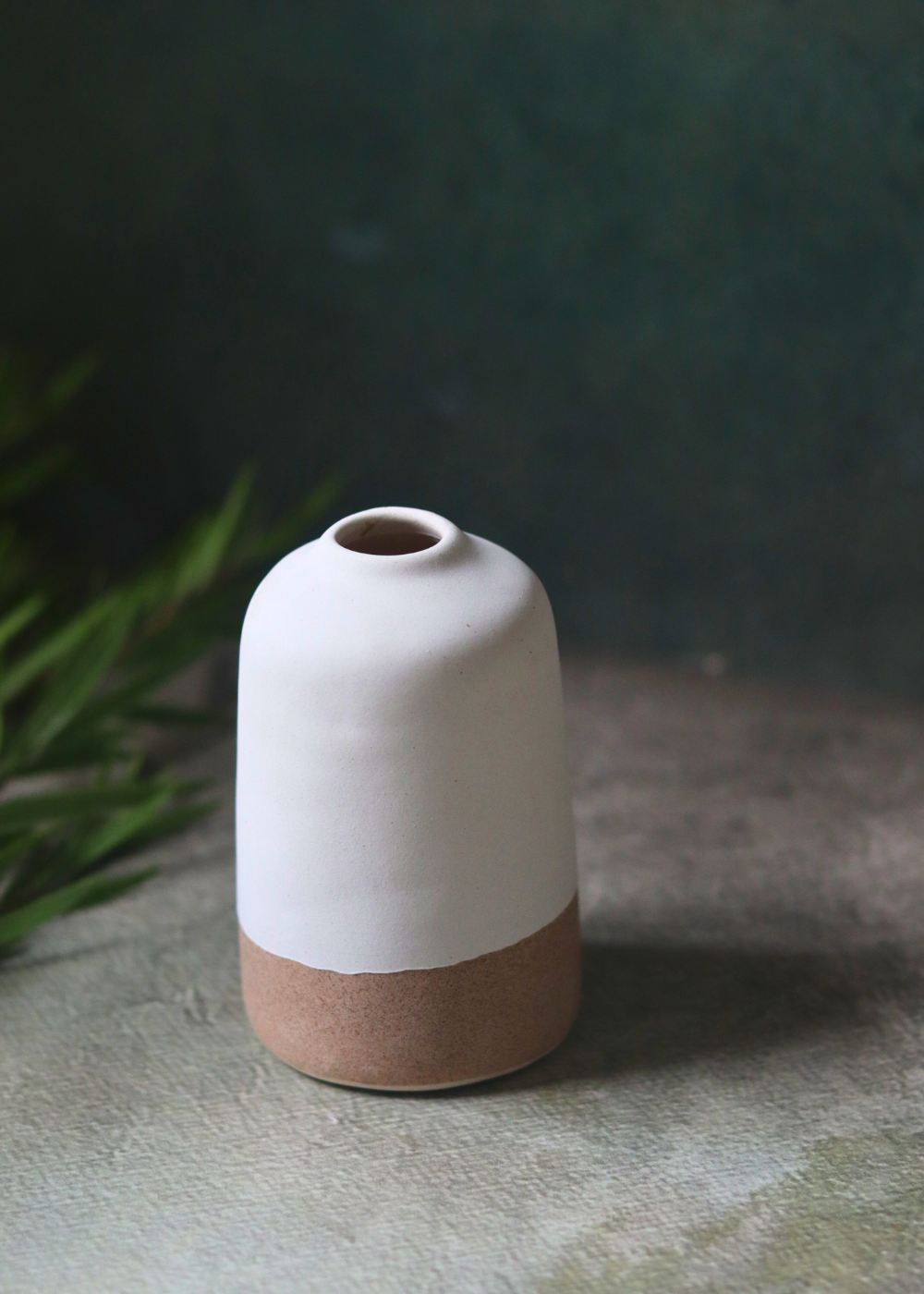 Handmade ceramic white & sanded bud vase - tall