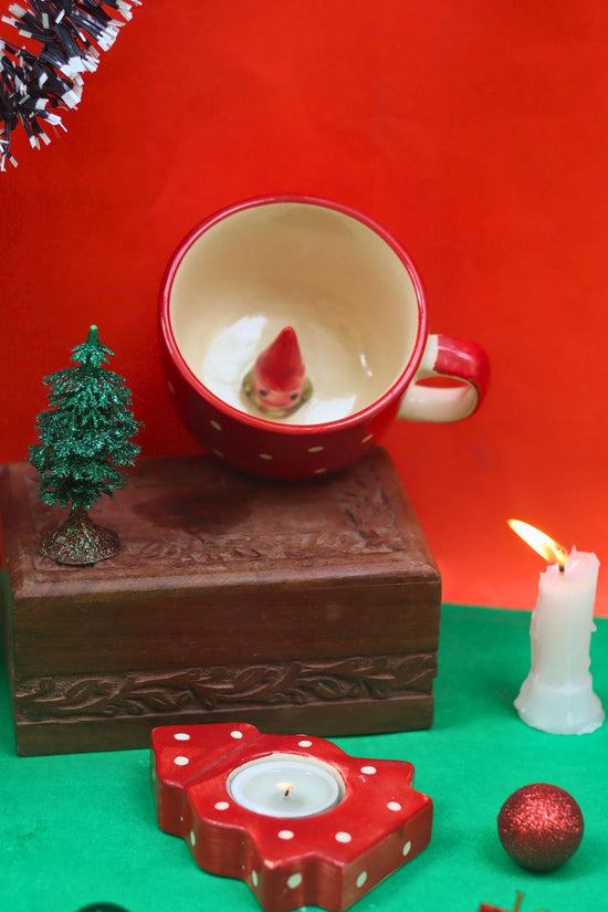 Set of 2 - Santa in a mug & Christmas tree tea light holder combo made by ceramic