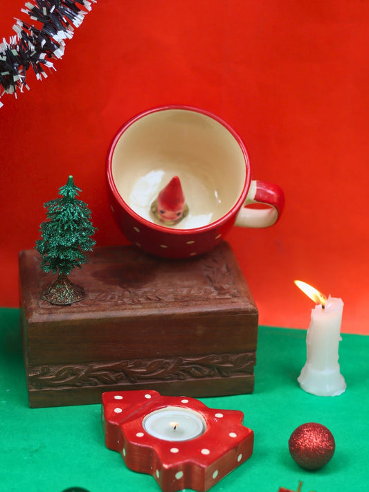 Set of 2 - Santa in a mug & Christmas tree tea light holder combo made by ceramic