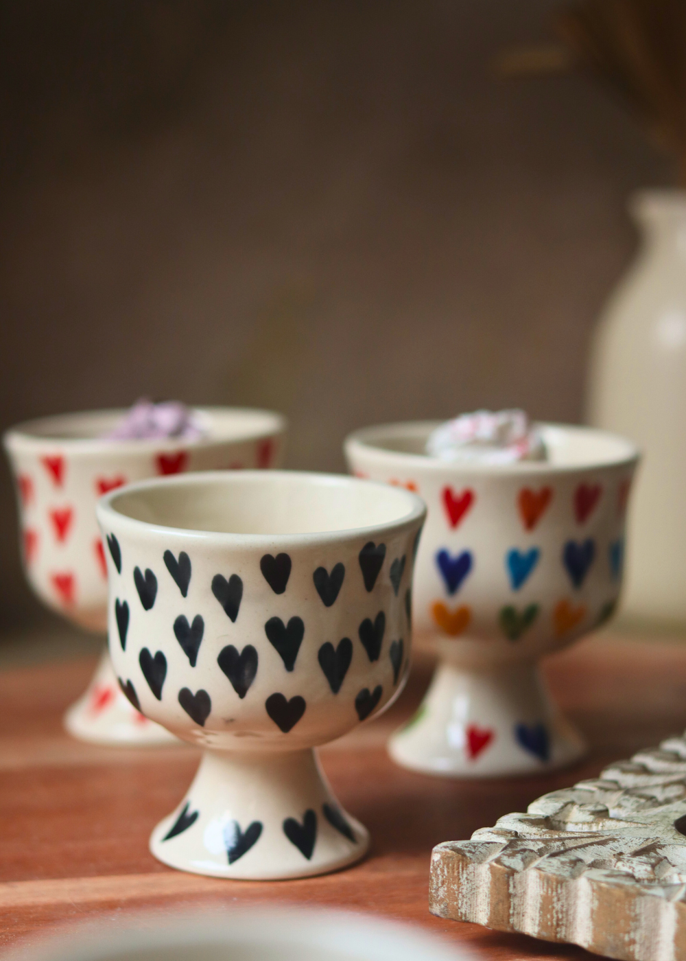 ice cream goblet with different colors of heart design