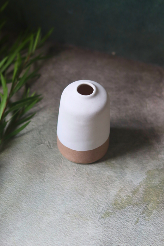 White & sanded ceramic bud vase - tall