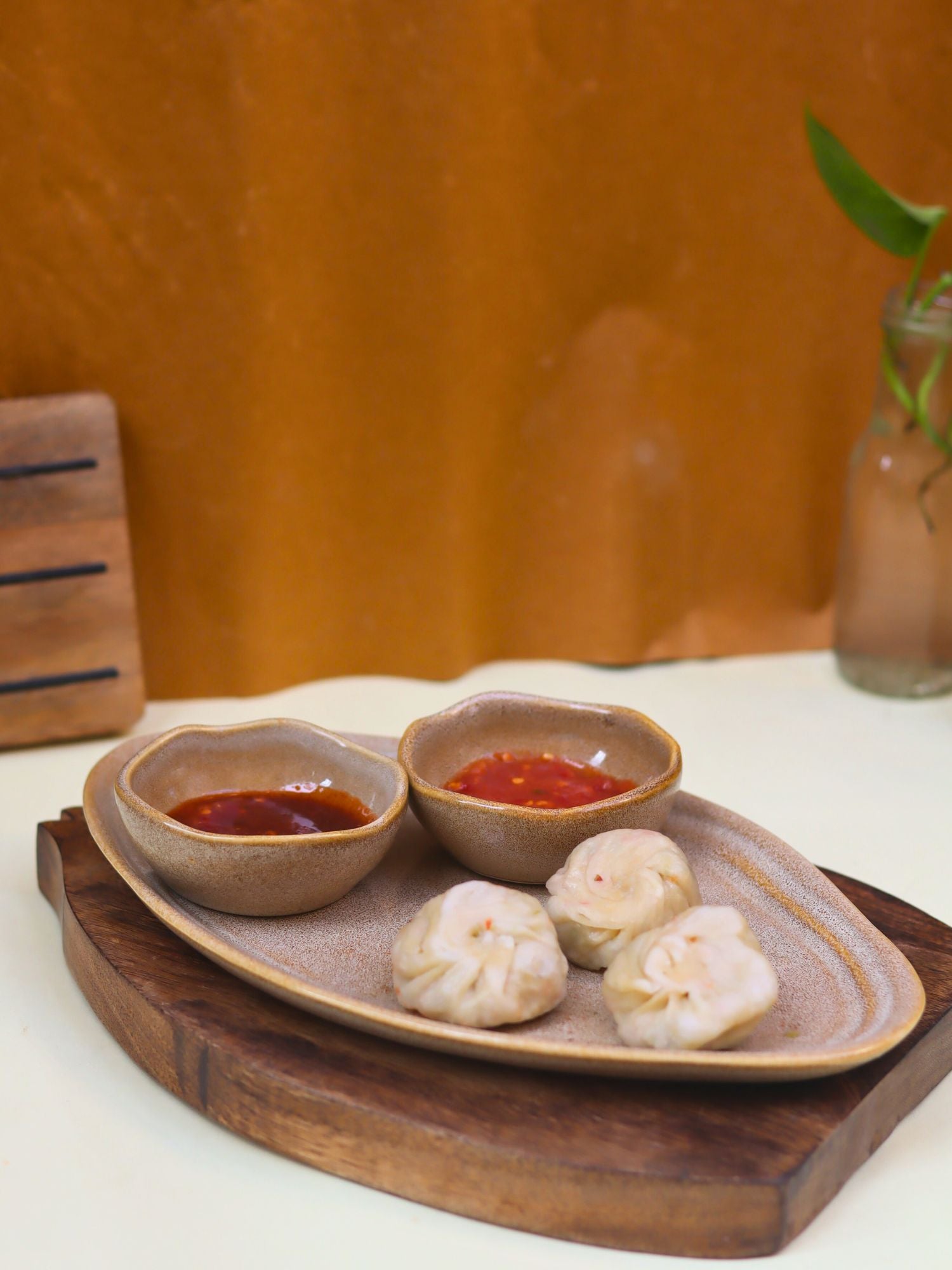 Artisanal Beige Serving Platter with Bowls