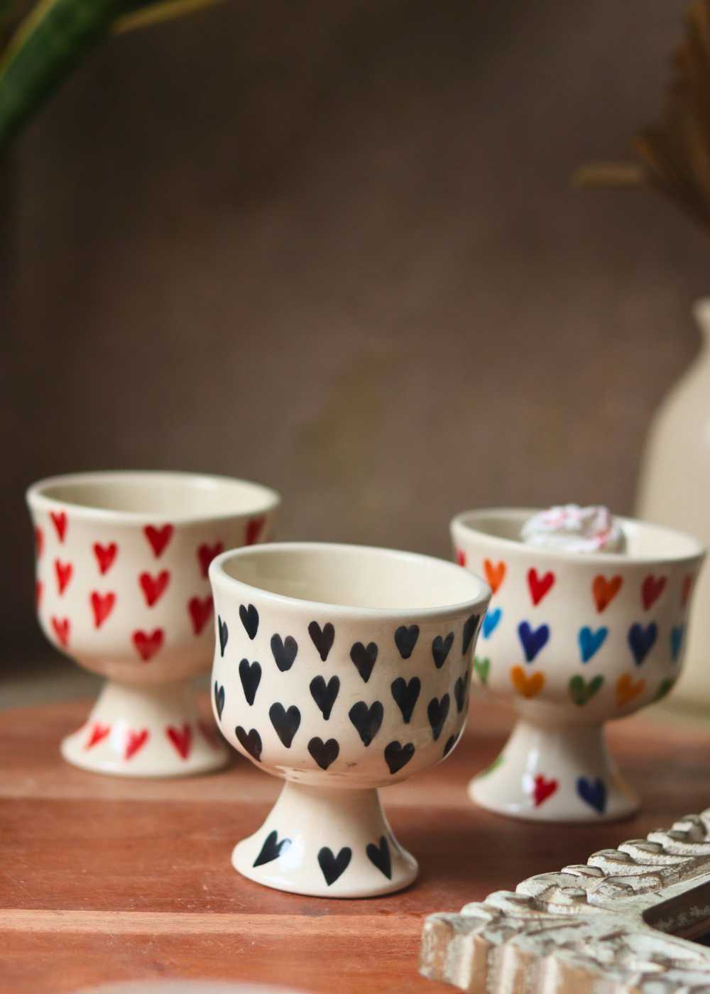 colorful heart design ceramic goblet