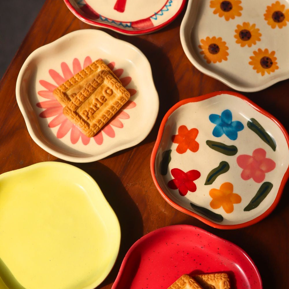 Set of 6 Pastel Petals Handmade dessert plates (for the price of 5) handmade in india