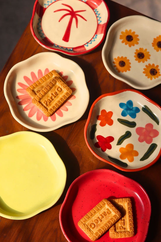 Set of 6 Pastel Petals Handmade dessert plates (for the price of 5) handmade in india