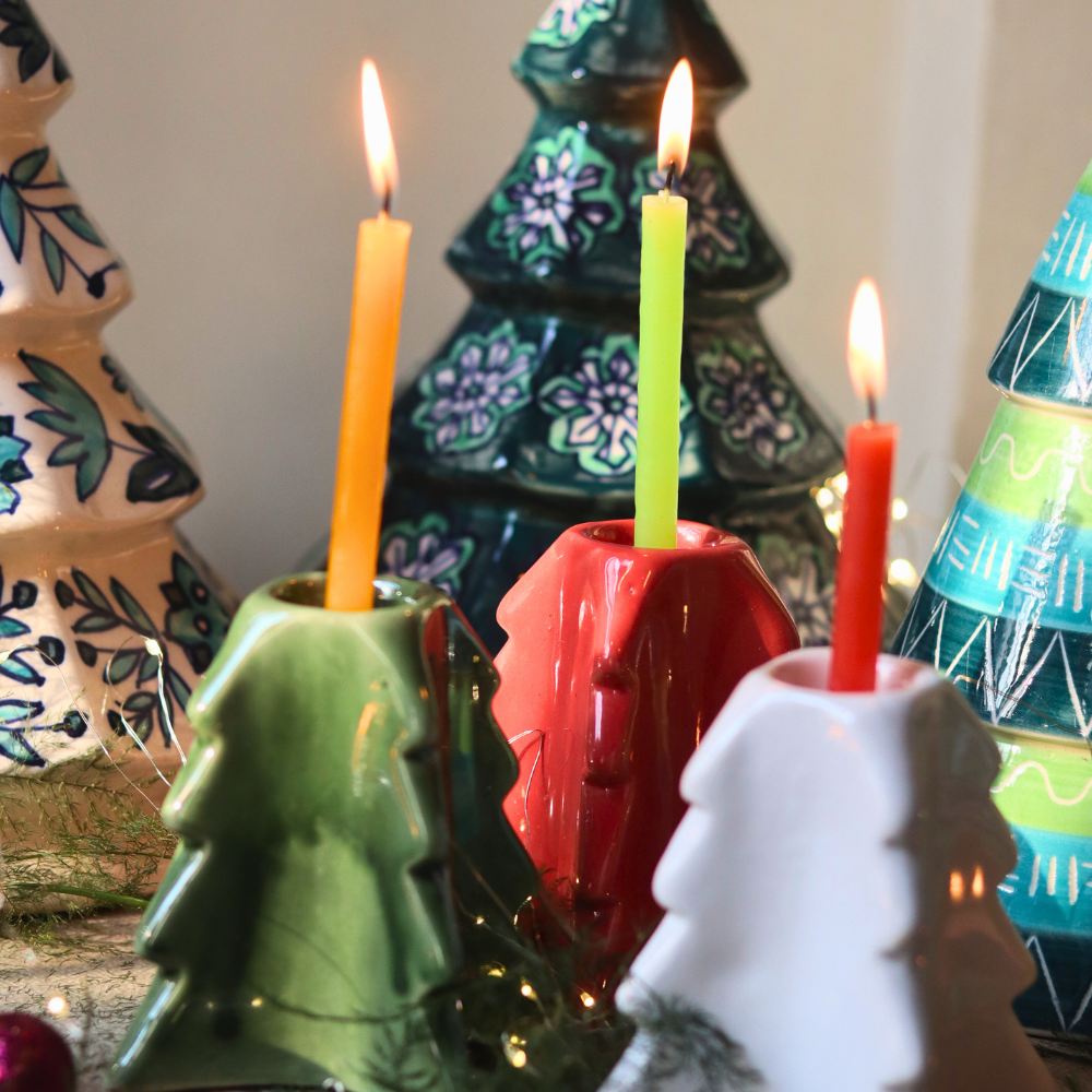 handmade christmas tree candle stand set of three combo