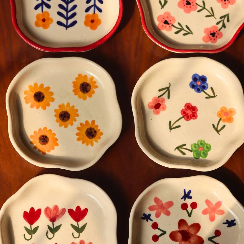 Handmade Set of 6 Flora Fiesta Handmade Dessert Plates (for the price of 5)