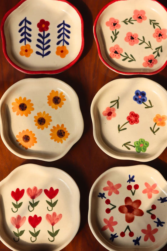 Handmade Set of 6 Flora Fiesta Handmade Dessert Plates (for the price of 5)
