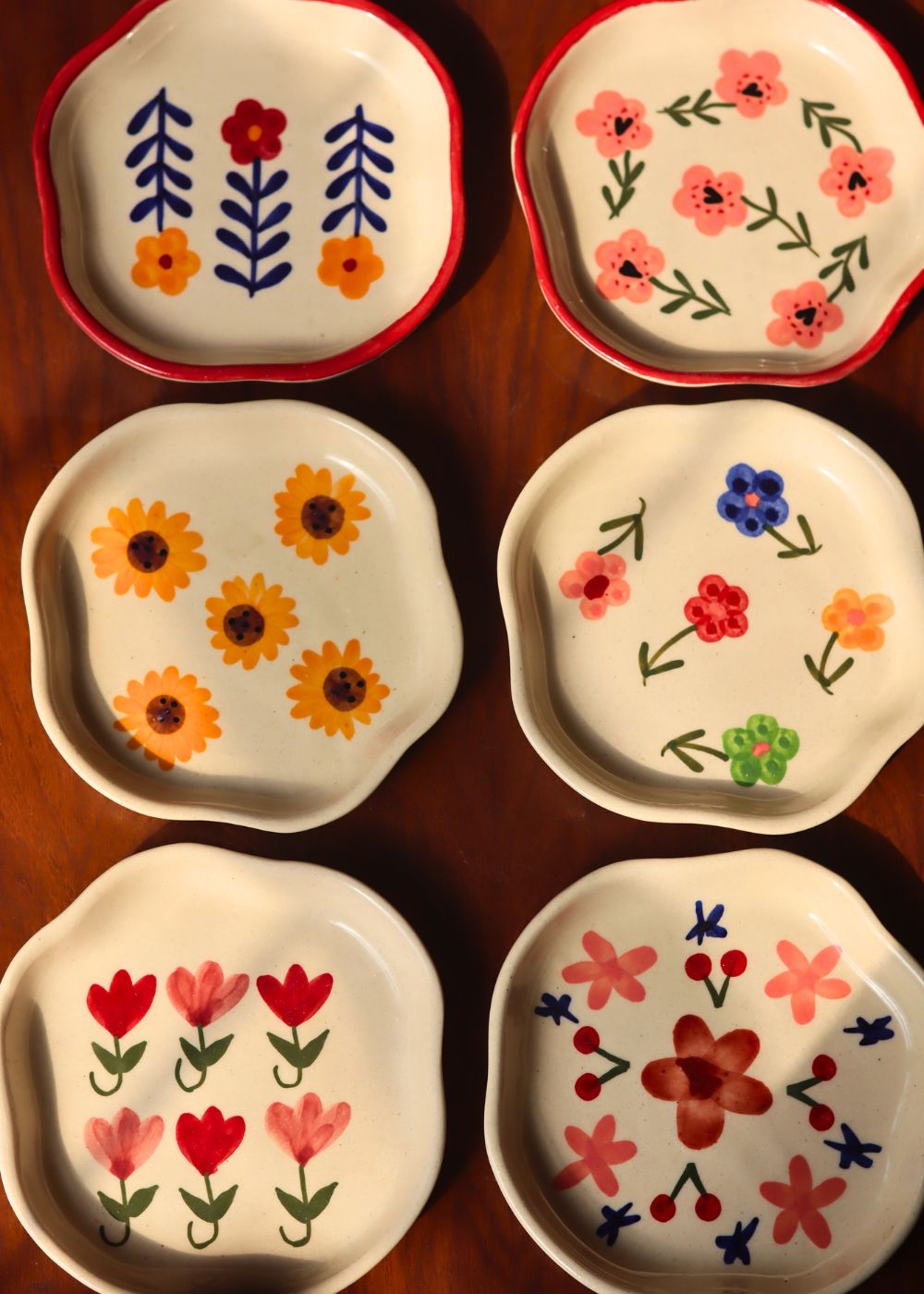 Handmade Set of 6 Flora Fiesta Handmade Dessert Plates (for the price of 5)