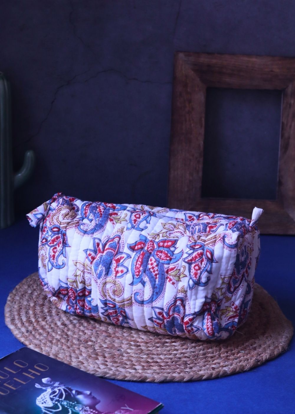 Handmade White Paisley Toiletry Bag - Large