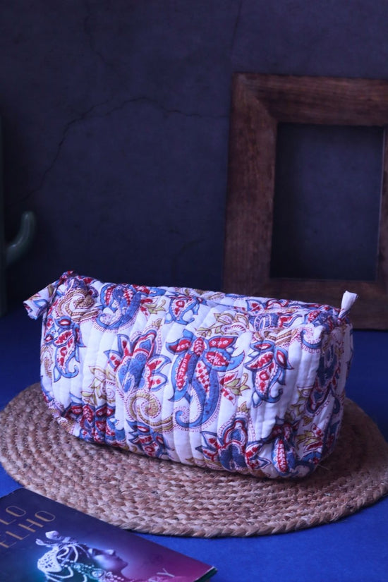 Handmade White Paisley Toiletry Bag - Large