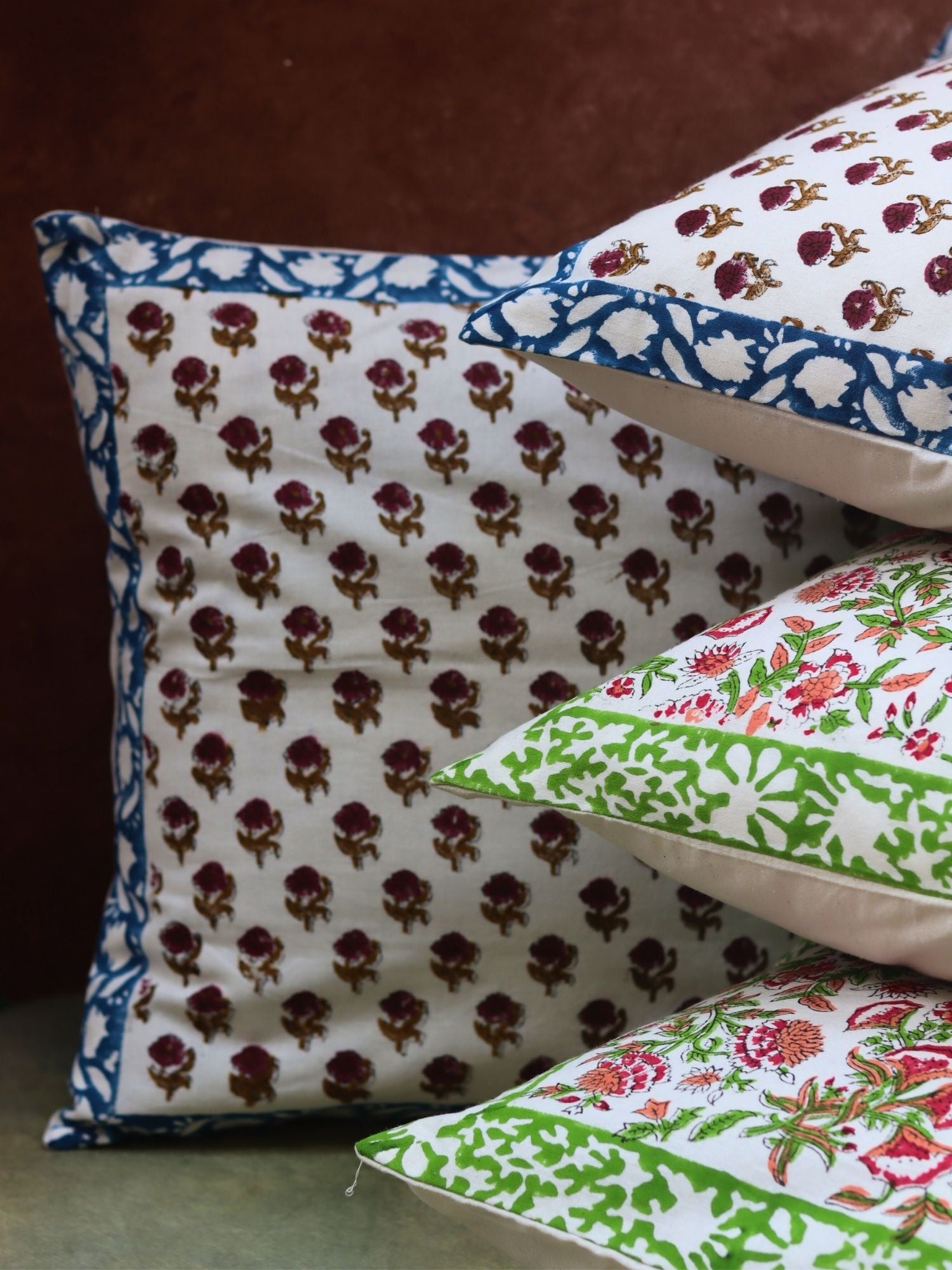 Floral foliage & Liana Vine Cushion cover combo handmade in India