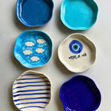 Handmade Set of 6 White & Blue Dessert Plates (for the price of 5)