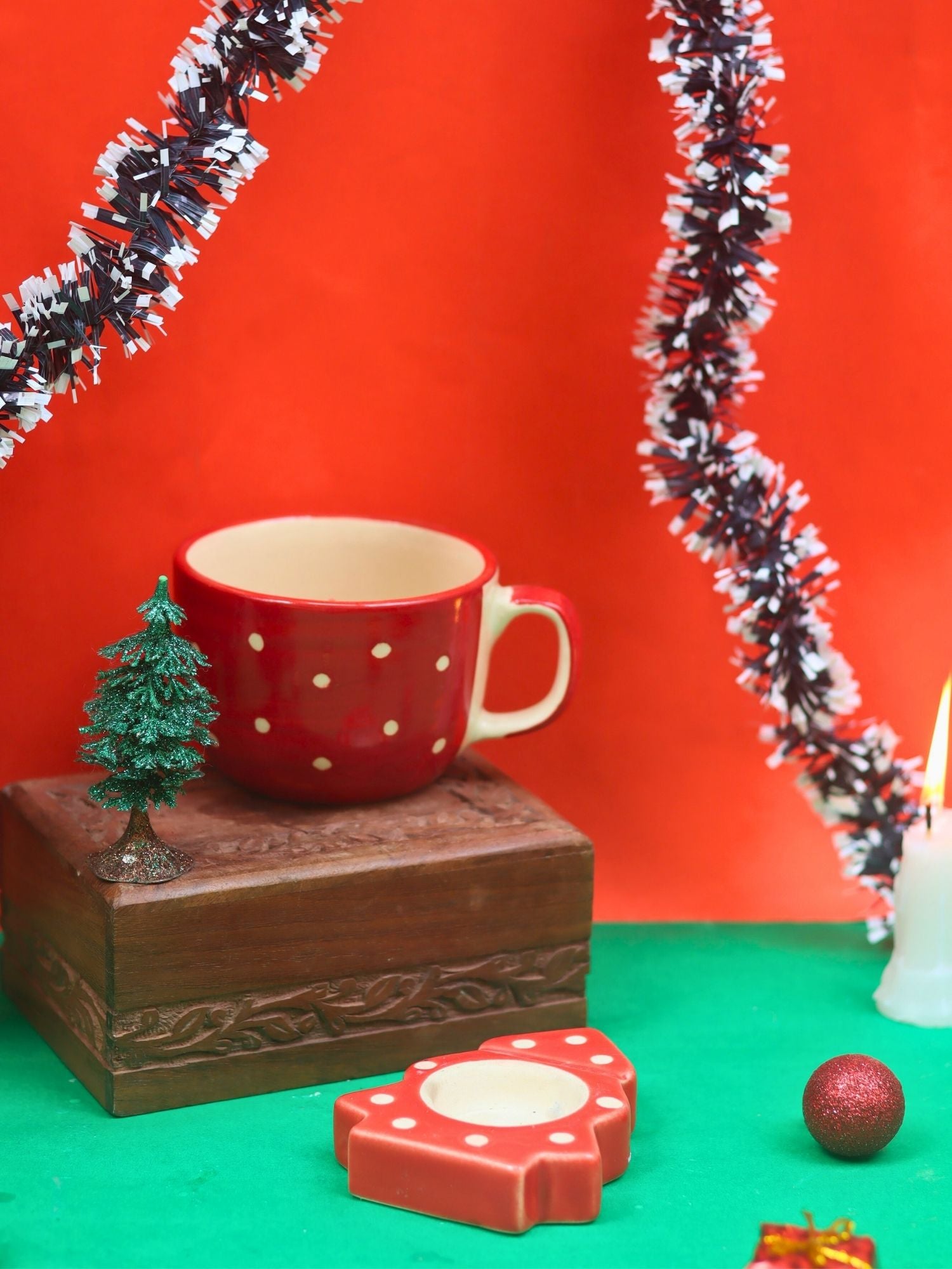 Set of 2 - Santa in a mug & Christmas tree tea light holder combo handmade in India
