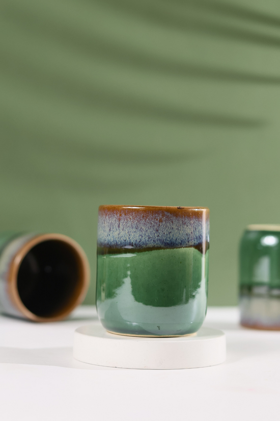 Green & brown kulhad closeup shot 