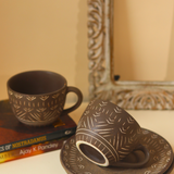 Drinkware brown carved cup and saucer