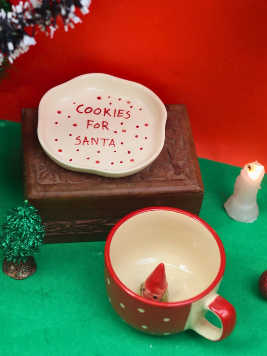 Handmade Set of 2 - Santa in a mug & Cookies for Santa Dessert plate