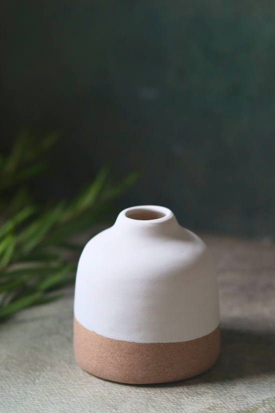 Handmade ceramic bud vase white & sanded