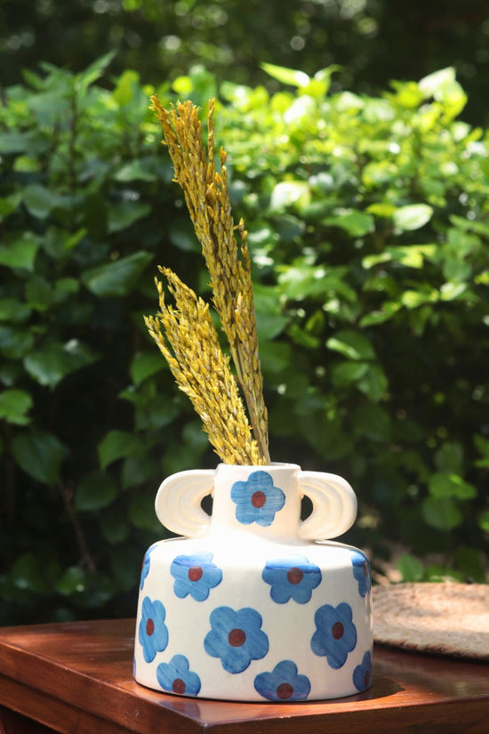 handmade Blue Floral Print Ceramic Vase