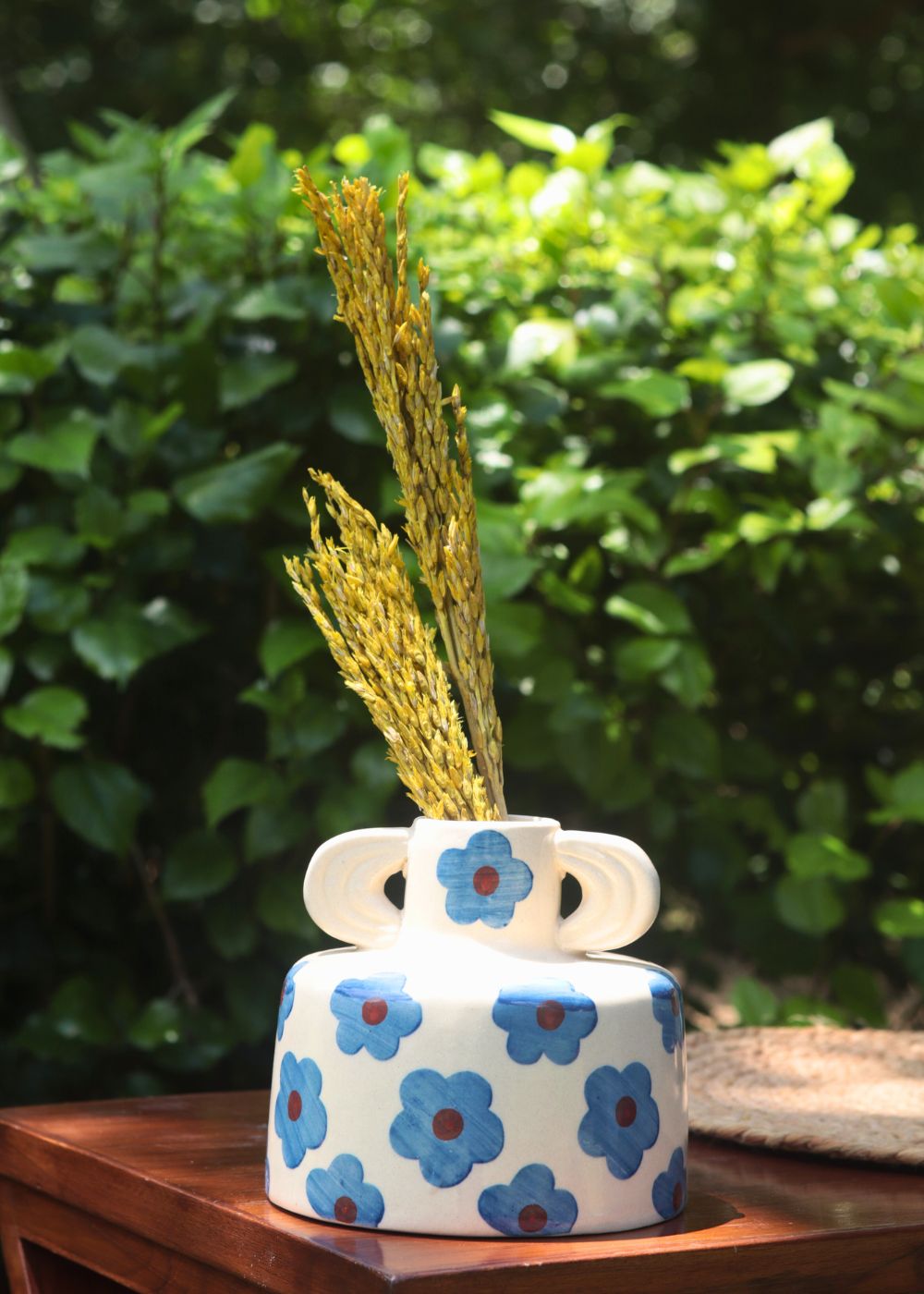 handmade Blue Floral Print Ceramic Vase