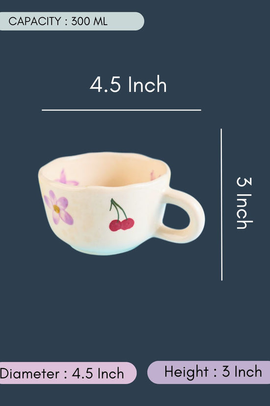 Cherry Fields Mug with all measurements