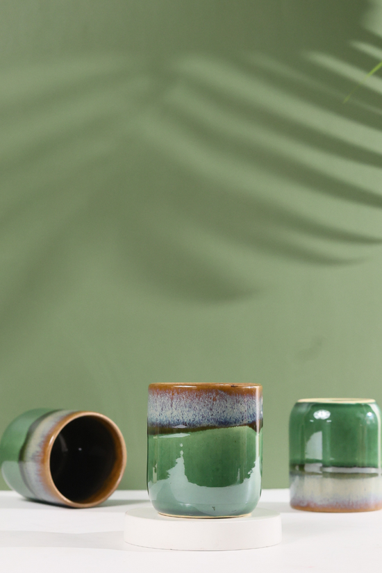 Green & brown ceramic kulhads