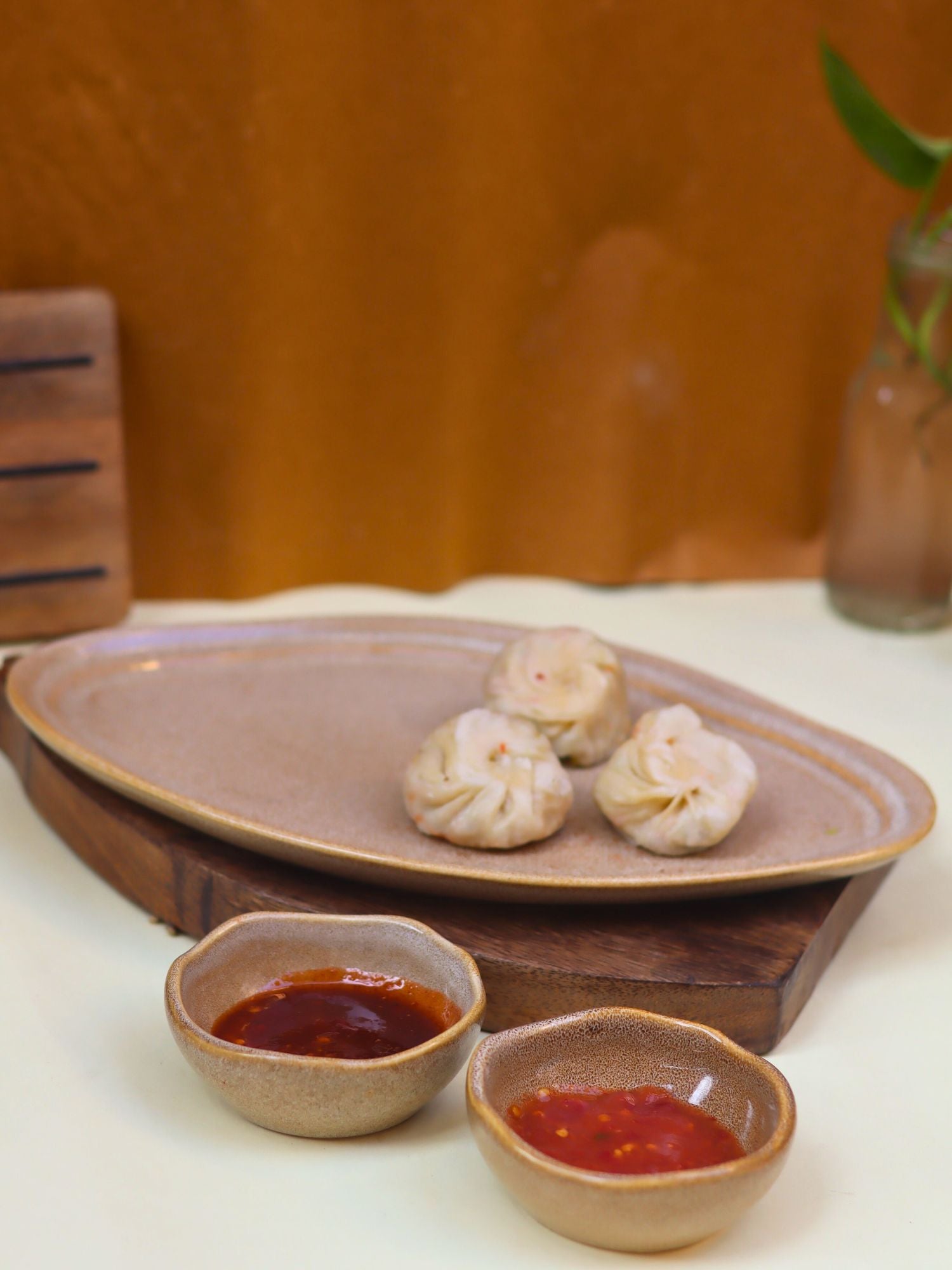 Artisanal Beige Serving Platter with Bowls