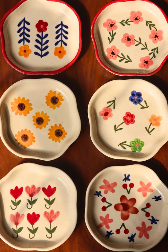 Set of 6 Flora Fiesta Handmade Dessert Plates (for the price of 5) made by ceramic