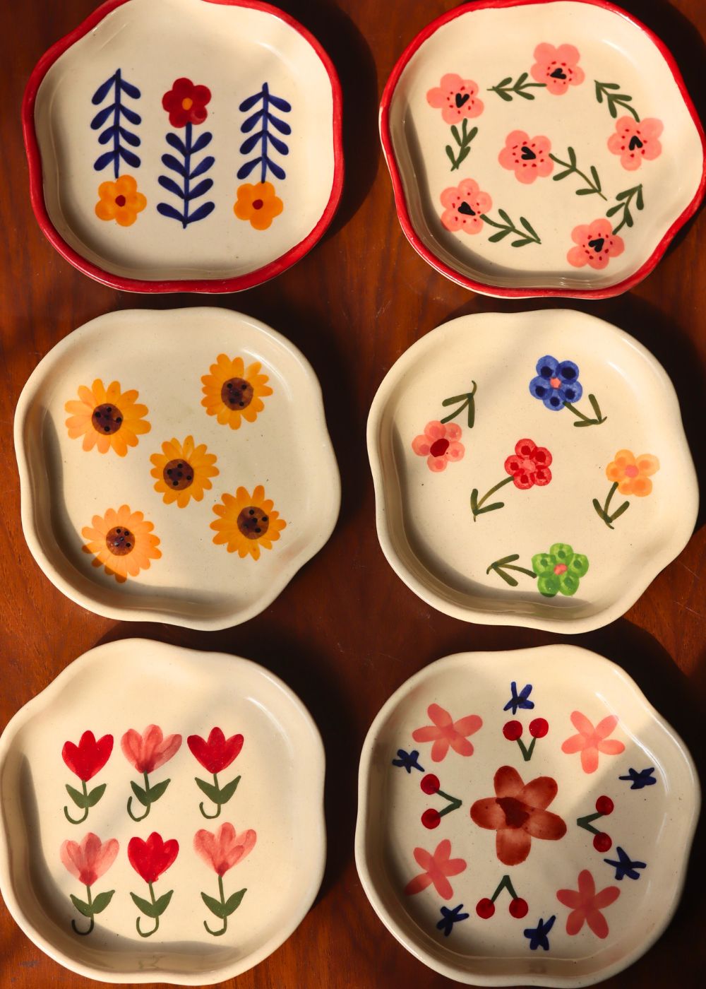 Set of 6 Flora Fiesta Handmade Dessert Plates (for the price of 5) made by ceramic